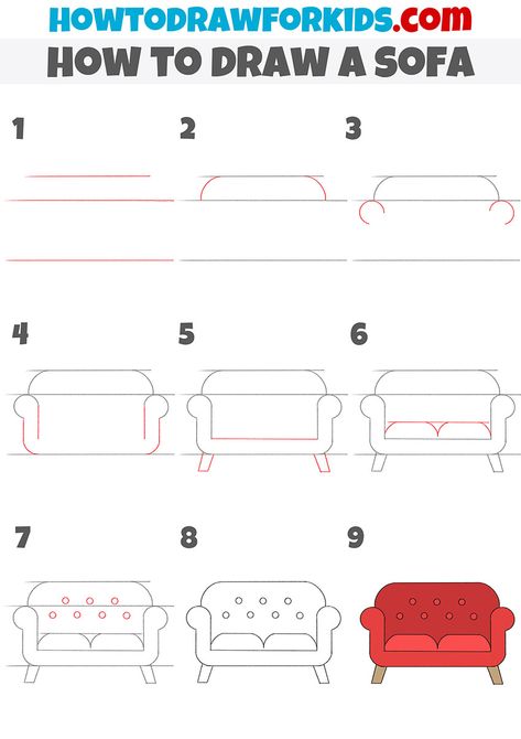 how to draw a sofa step by step Drawing Furniture Step By Step, How To Draw Sofa Step By Step, How To Draw Furniture, How To Draw A Couch Step By Step, How To Draw A Sofa, How To Draw A Couch, Drawing Sofa Designs, Sofa Drawing Easy, Drawing Of A Couch