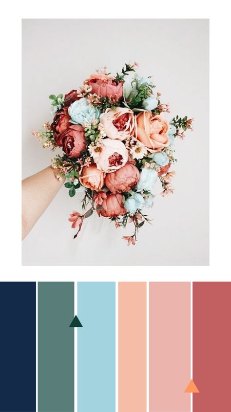 Dusty Blue Coral Peach Wedding, Navy And Pastel Wedding, Light Fall Colors Wedding Ideas, Navy Blue Wedding Colors Palette, Spring Mountain Wedding Colors, Wedding Color Schemes April, July Wedding Color Palette, Navy Blue Wedding Theme Color Schemes, April Wedding Colors