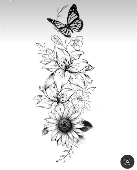 Thigh Tattoos Floral, Tropisches Tattoo, Women Outline, Tattoos Floral, Unique Half Sleeve Tattoos, Floral Thigh Tattoos, Hip Thigh Tattoos, Outline Tattoo, Hip Tattoos Women