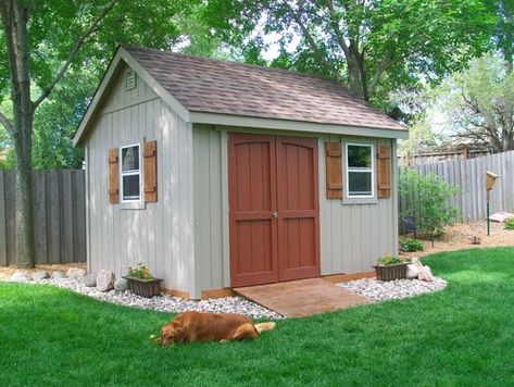 Find 27 Charming Landscaping Ideas For Sheds Storing Garden Tools, Painted Shed, Shed Landscaping, Backyard Storage Sheds, Custom Sheds, Backyard Storage, Balkon Design, Garden Storage Shed, Shed Colours