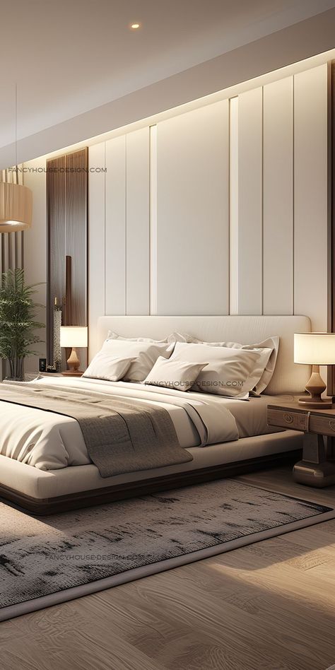 Backdrop Bedroom Ideas, Bedroom Backdrop Ideas, Back Panel Design Bedrooms, Bed Headboard Ideas Modern, Wall Panel Design Bedrooms, Modern Master Bedrooms Decor Luxury, Modern Luxury Bedroom White, Bedroom Interior Design Luxury Master Suite, Luxury Bedroom Design Master Suite