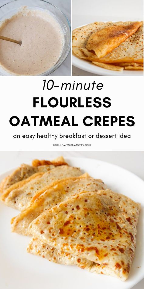 Quick & easy to make, these sweet oatmeal crepes are a delicious and nutritious breakfast option. Made with wholesome ingredients like oats, almond milk, and honey, they're also gluten-free and Gluten Free Low Cholesterol Meals, Healthy Breakfast With Strawberries, Oatmeal Crepes Recipes, Healthy Crepes Recipe, Healthy Crepe Recipe, Oat Flour Crepes, Oatmeal Crepes, Breakfast Ideas Gluten Free, Oat Crepes