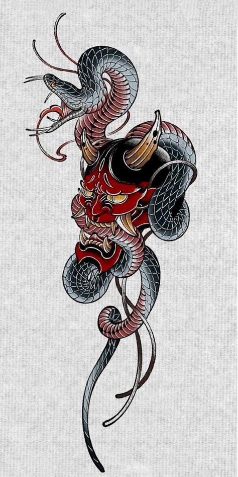 Dragon And Snake Tattoo, Japanese Snake Tattoo, Traditional Japanese Tattoo Designs, Oni Tattoo, Tattoo Japanese Style, Snake Dragon, Snake Tattoos, Japanese Dragon Tattoo, Japanese Dragon Tattoos