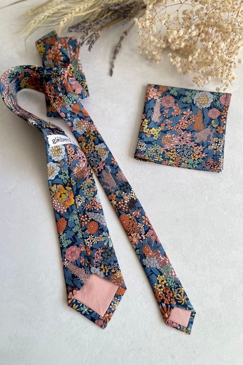 Wedding Floral Blue Tie and Pocket Square Set Necktie for - Etsy UK Flower Ties Wedding, Floral Bowtie Groomsmen, Floral Tie Groomsmen, Floral Tie Groom, Wedding Ties For Men, Jewel Tone Wedding Theme, Floral Tie Wedding, Blue Floral Tie, Mens Wedding Ties