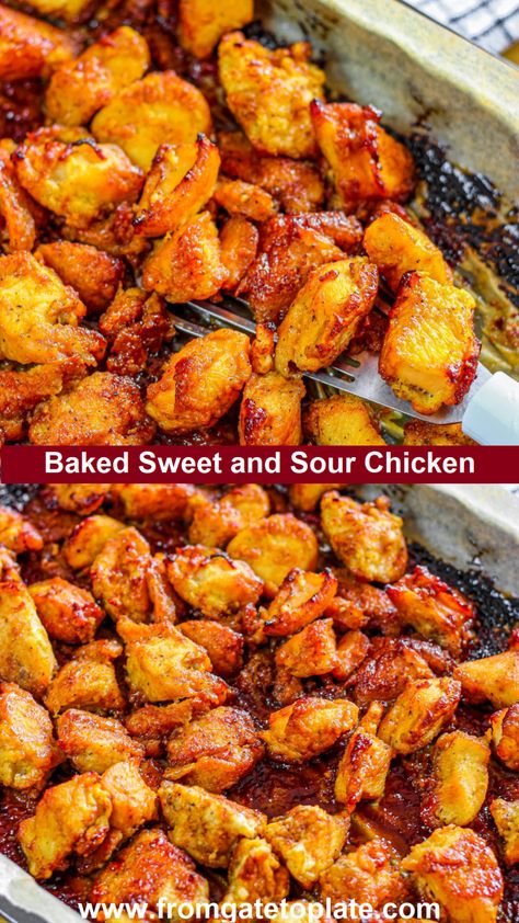 Easy Oven Baked Sweet And Sour Chicken, Weight Watchers Baked Sweet And Sour Chicken, Baked Sweet N Sour Chicken, Sweet And Sour Chicken Wings Baked, Baked Sweet Sour Chicken, Cubed Chicken Recipes Healthy, Oven Baked Sweet And Sour Chicken, Gluten Free Sweet And Sour Chicken, Sweat And Sour Chicken