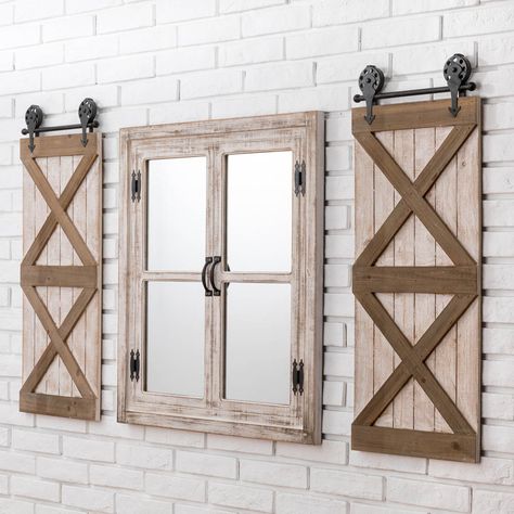 Glitzhome 31.5"H Oversized Farmhouse Wood Window Frame Wall Mirror Barn Door Wall, Console Decor, Barn Door Decor, Wooden Barn Doors, Wood Window Frame, Oversized Wall Mirrors, Wood Window, Office Makeover, Wood Windows