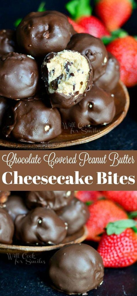 Peanut Butter Cheesecake Bites, Chocolate Cheesecake Bites, Chocolate Peanutbutter, Cheesecake Mix, Chocolate Covered Peanuts, Cheesecake Chocolate, Peanut Butter Cheesecake, Cheesecake Bites, Melted Chocolate