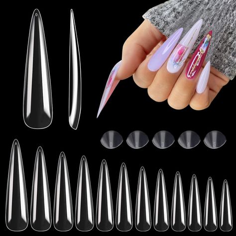 PRICES MAY VARY. 12 SIZES Full Cover Stiletto Nail Tips: 600pcs XXXL stiletto nail tips has 12 different sizes to suit for most finger. Extra long nail tips no c curve stiletto full cover press on nails has the pre-numbered, numbered 0-11 individually for you to distinguish easily and find your desired nails quickly. And 2 extra size can fit bigger or smaller nails, in case 10size can not suit few of your nails. Upgrade 3XL No C Curve Stiletto Nail Tips: We have upgraded stiletto nail tips full Acrylic Nails Professional, Clear Nail Tips, Full Cover Nail Tips, Nails Professional, Long Stiletto Nails, Curved Nails, Long Stiletto, Diy Nail Art, Soft Gel