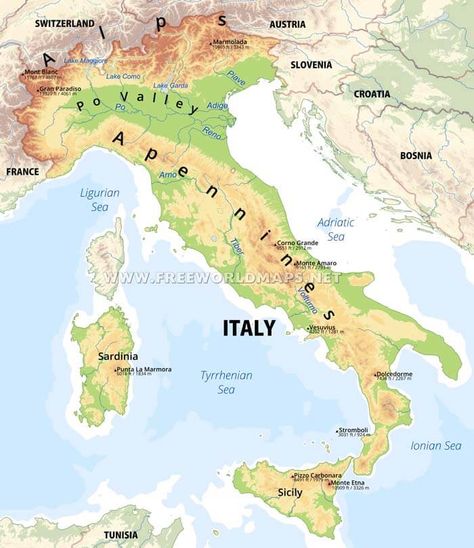 Italy Map Italy Geography, World Map Europe, Mountains In Italy, Map Of Italy, Aosta Valley, Geographical Features, Physical Map, Geography Map, Italy Map