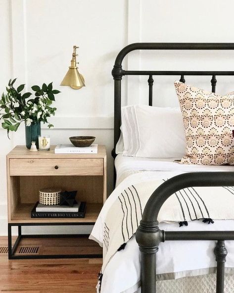 My husband has his grandmother’s black antique wrought iron bed when we got together.  His mom has it now but I’d love to take it off her hands again one day. Black Metal Bed Frame, Iron Headboard, Black Metal Bed, Iron Bed, Farmhouse Bedroom Decor, Metal Bed, Black Bedding, Metal Bed Frame, Farmhouse Bedroom