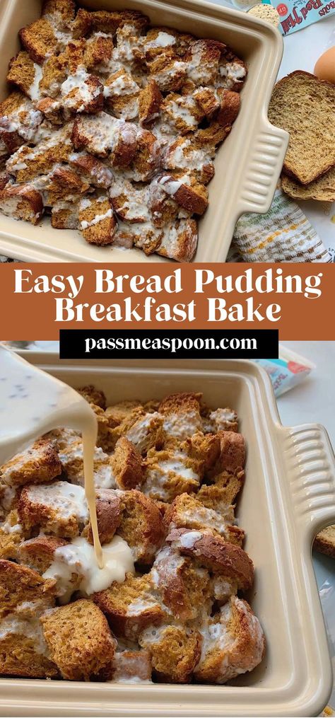 This easy bread pudding bake takes your favorite southern dessert, lightens it up into a healthy and quick bake you can just pop in your oven, and is healthy enough to eat for breakfast! Bread Pudding With Muffins, Banana Bread Recipe With Pudding, Wheat Bread Pudding, Bread Pudding Breakfast, Healthy Bread Pudding, Southern Bread Pudding, Breakfast Bread Pudding, Easy Bread Pudding, Pudding Breakfast