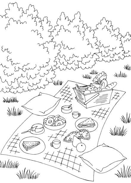 653 Picnic Basket Blanket Illustrations & Clip Art - iStock Dry Erase Board Art, Basket Blanket, Cottage Core Art, Basket Drawing, Valentines Day Coloring Page, Valentines Day Coloring, Mermaid Coloring Pages, Unicorn Coloring Pages, Mermaid Coloring