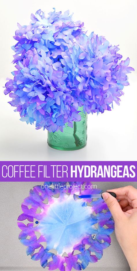 Coffee Filter Hydrangeas | DIY Coffee Filter Flowers Coffee Filter Hydrangeas, Elegant Decorations, Toddler Craft, Arts And Crafts For Adults, Coffee Filter Crafts, Coffee Filter Flowers, Papercraft Ideas, Paper Decor, Folding Origami