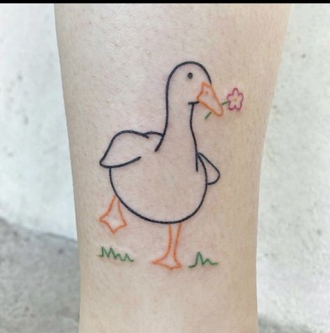 Tattoo Inspiration Aesthetic, Goose Tattoo, Snow Tattoo, Happy Duck, Inspo Tattoo, Cute Animal Tattoos, Matching Friend Tattoos, Duck Tattoos, Line Tattoo Ideas