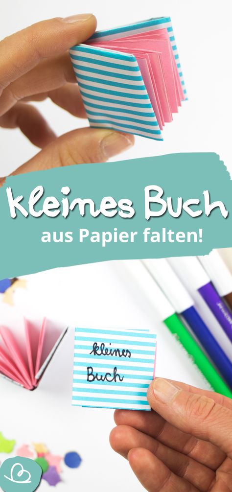 Wir basteln ein Buch aus Papier im Kleinformat. Eine süße und einfach Bastelidee. Die Seiten des Buches können beschrieben werden. Wie du das Minibuch selber falten kannst, zeigen wir dir mit der kostenlosen Anleitung! Happy Paintings, Kids Club, Book Nooks, Mini Books, Creative Kids, Birthday Presents, Mini Albums, Paper Art, Girl Birthday