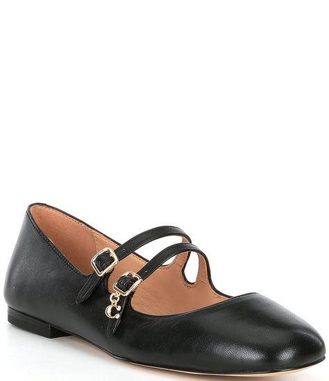 From COACH, the Whitley Leather Double Strap Mary Jane Flats feature:Leather upperBuckle closureLeather liningRubber outsoleapprox. 0.5'' heel heightImported. Leather Mary Jane Flats, Coach Flats, Girls Flats, Aesthetic Shoes, Mary Jane Flats, Leather Mary Janes, Casual Flats, Dillard's, Leather Flats