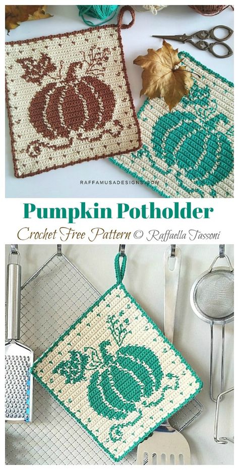 Crochet Hotpad, Crochet Potholder Patterns, Crochet Hot Pads, Fall Crochet Patterns, 10 October, Potholder Patterns, Decor Crochet, Halloween Crochet Patterns, Crochet Potholders