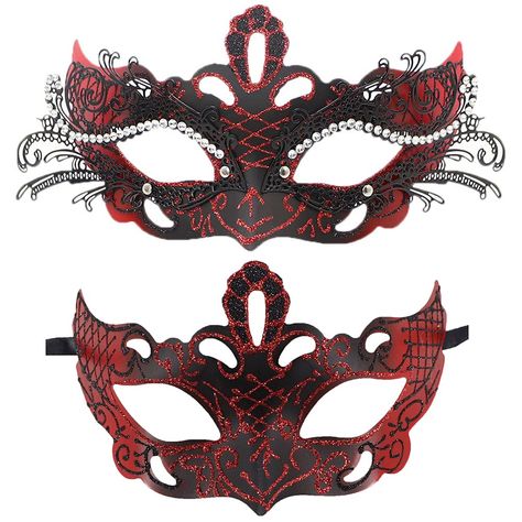 PRICES MAY VARY. Package Includes: 2 pcs masquerade masks, the men mask is made of hard durable plastic material, the women mask is made of plastic and metal material decorated with shinning rhinestones, they are elegant and mysterious. You will attract most people attention with the cool men masquerade mask and beautiful women masquerade mask, others will be amazed by you and your lover when you enter the party with this matched red couple masquerade masks, be the focus and get a lot of complim Mask Design Masquerade, Red And Black Masquerade Mask, Blue Masquerade Mask, Masquerade Couple, Masquarade Mask, Red Masquerade Mask, Masquerade Gala, Red Couple, Masquerade Mask Black