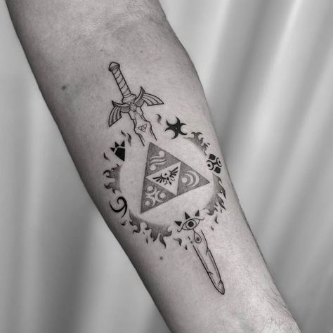 Legend If Zelda Tattoo, Crazy Tattoo Designs, Link Zelda Tattoo Ideas, Triforce Tattoo Design, Zelda Tattoo Ideas Small, Hyrule Tattoo, Tattoo Ideas Zelda, Loz Tattoo Ideas, Zelda Hand Tattoo