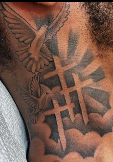 Chrome Heart Neck Tattoo, Neck Tattoo For Guys Birds, Red Cross Neck Tattoo, Humble Neck Tattoo, 1981 Tattoo Ideas, Black Male Neck Tattoos, Small Men Neck Tattoos, Cross Tattoo For Men Neck, Side Of The Neck Tattoos For Men