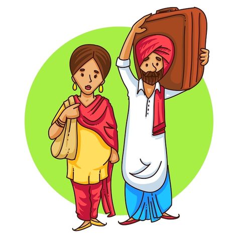 Vector cartoon illustration of a punjabi... | Premium Vector #Freepik #vector #sardar #cartoon-couple #love-cartoon #cute-couple Punjabi Couple Cartoon, Sardar Couple, Couple Punjabi, Tractor Vector, Kettle Art, Blouse Drawing, Indian Army Wallpapers, Mdf Painting, Cartoon Couples