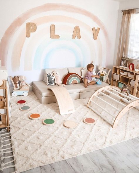 Boho Toddler Room, Structured Play, Activity Sensory, Rainbow Playroom, Small Playroom, Sensory Learning, Living Room Playroom, Montessori Playroom