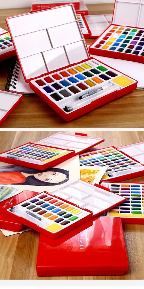 FABER CASTELL 24/36/48 Colors Solid Watercolor Paint Set Removable Painting Pigment Water Colors Box For Drawing Art Supplies|Water Color| - AliExpress Diy Watercolor Pans, Painting Materials Art Supplies, Faber Castell Watercolor, Diy Travel Watercolor Kit, Drawing Art Supplies, Acrylic Paint Set Art Supplies, Portable Watercolor Kit, Education Office, Castle Painting