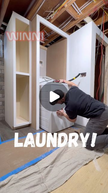 WINNI on Instagram: "Custom Build LAUNDRY Closet for our washer and dryer. We were quoted $5000 to have someone else build this. So we decided to take it on ourselves! #remodel #construction #homerenovation #realestate #design #entrepreneur #interiordesign #hardwork #woodworking #renovation #homedecor #tools #diy #carpentry #work #asmr #designer #homemade #engineering" Washer And Dryer Cabinet Diy, Diy Laundry Built In, Diy Stackable Washer And Dryer Cabinet, Secret Laundry Room Ideas, Build Laundry Cabinets, Hidden Washer Dryer Cabinet, Laundry Walk In Closet, Built In Washer And Dryer Cabinet, Modern Laundry Rooms Small