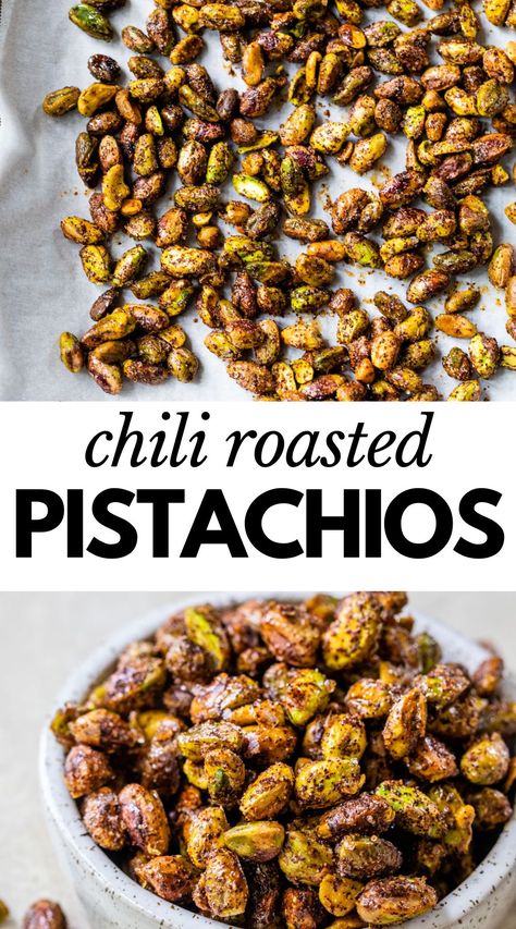 Roasted Pistachios Recipe, Roasted Pistachios, Almond Snack, Pistachio Recipes, Nut Recipes, Roasted Nuts, Crunchy Snack, Homemade Chili, Spicy Chili