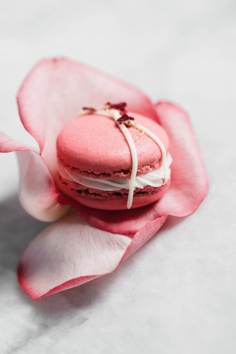 Raspberry Rose Macarons - Broma Bakery Rose Macarons, Kue Macaroon, Broma Bakery, Raspberry Rose, Tout Rose, Raspberry Preserves, Red Food, Vanilla Buttercream, Cannoli