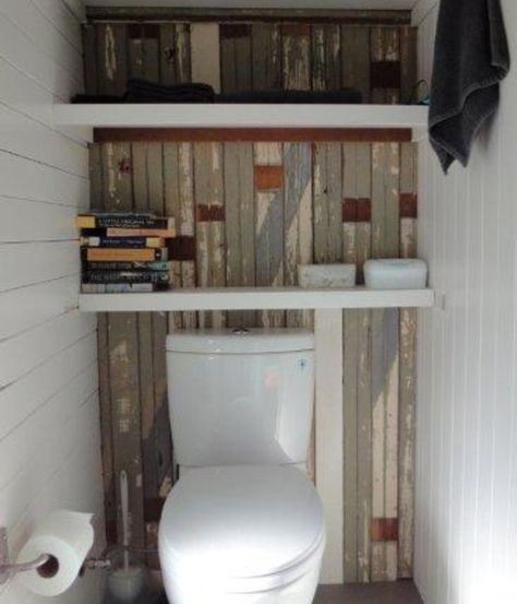 Toilet in Previous Shower Space? Cheap Hardwood Floors, Salvaged Wood, The Basement, Carriage House, Tiny House Design, Mini House, House Flooring, Stone Flooring, Linoleum