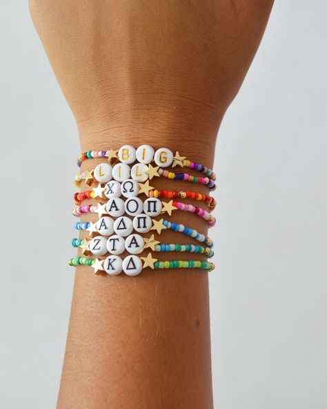 Some more looks of our new sorority bracelets! Add one to your bracelet stack! Sorority Bracelets Diy, Sorority Bracelets, Bead Bracelets, Bracelet Stack, Sorority, Bracelet Making, Beaded Bracelets, Bracelet, Beads