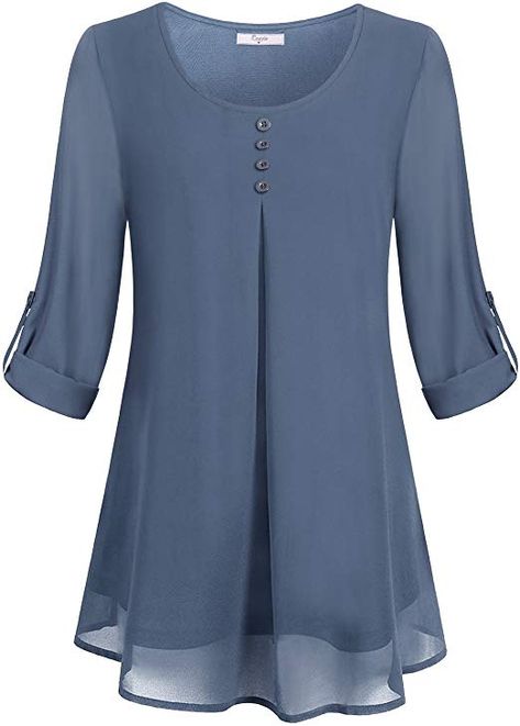 Semi Formal Attire For Women, Button Shirts, Chiffon Tunic, Color Tops, Dressy Shirts, Sleeves Clothing, Flowy Blouse, Layered Tops, Mode Hijab