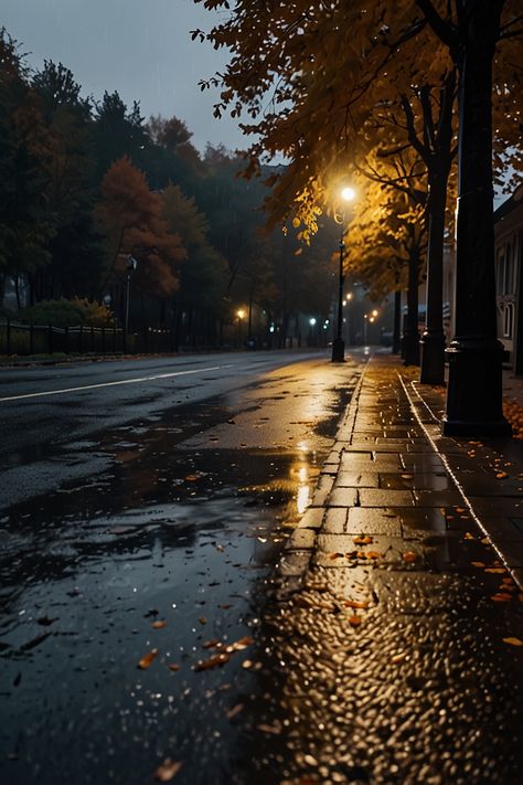 Rainy scenery on autumn nights 1 Rainy Landscape Photography, Rainy Scenery, Rainy Landscape, Landscape Rain, Rainy Day Images, Rainy Streets, Rainy Photography, Rainy Street, Favourite Season