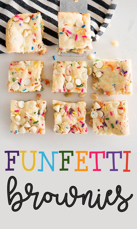 Funfetti Brownies, Funfetti Dessert Recipes, Flavored Brownies, Funfetti Cake Mix Recipes, Cake Mix Brownies, Cooking With Karli, Boxed Cake Mixes Recipes, Cake Mix Desserts, Funfetti Cake Mix