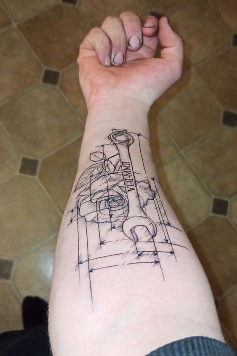 Blueprint Tattoo, Tool Tattoo, Army Tattoos, Tattoo Now, Style Tattoo, Mechanic Tools, Forearm Tattoo Men, Forearm Tattoos, Tattoos With Meaning