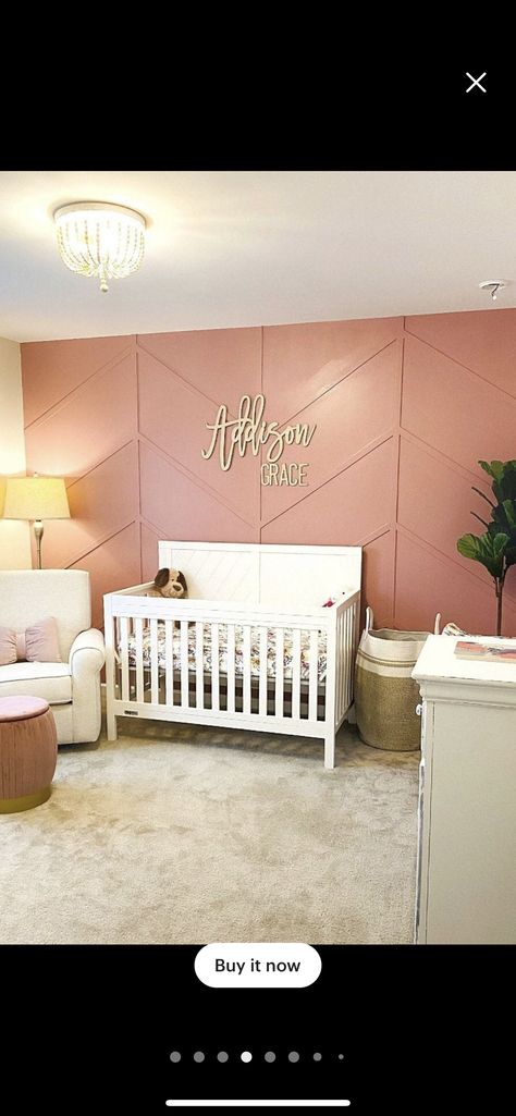 White Wash Nursery Furniture, Pink Crib Nursery Ideas, Blush Colored Nursery, Coral Accent Wall Nursery, Mauve And Tan Nursery, Blush Pink Accent Wall Nursery, Blush Accent Wall Nursery, Nursery With Pink Accent Wall, Pink Shiplap Wall Nursery