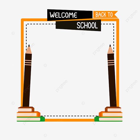 Welcome Back To School Frame, Pencil Vector, Text Drawing, School Vector, Background Border, Book Vector, Yellow Frame, Border Vector, Vector Border