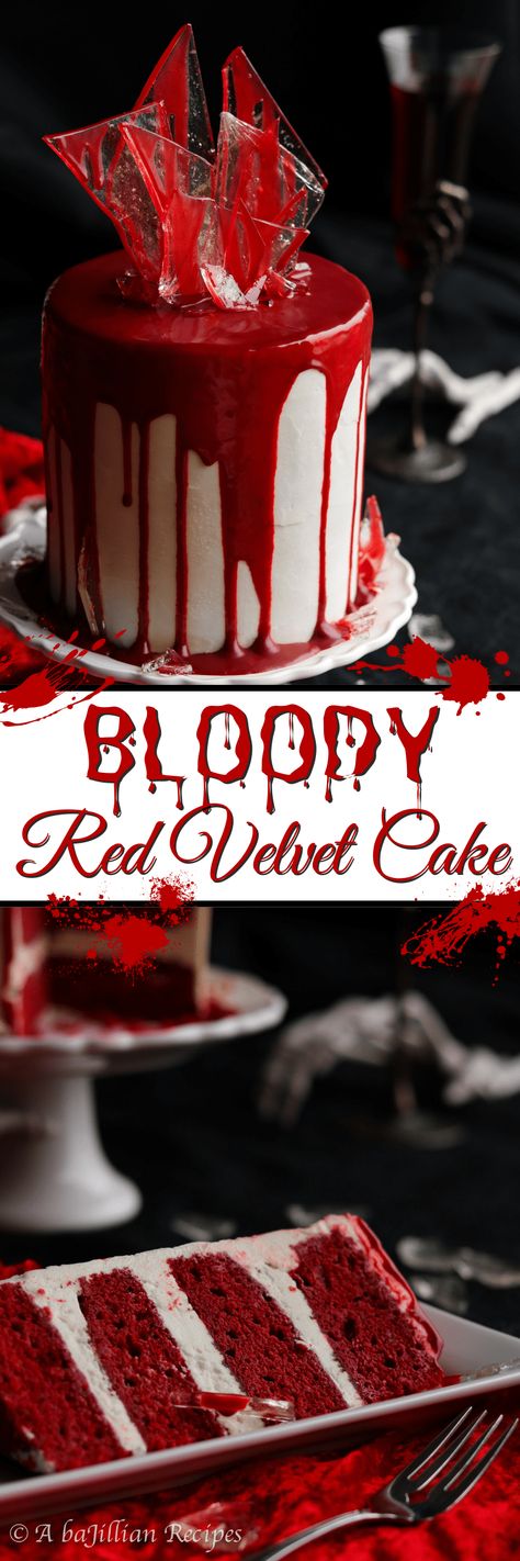 Red Velvet Cake Moist, Red Velvet Cake Frosting, Almond Joy Pie, Swiss Meringue Buttercream Frosting, Splatter Cake, Drip Cake Recipes, Meringue Buttercream Frosting, Scary Halloween Cakes, Horror Cake