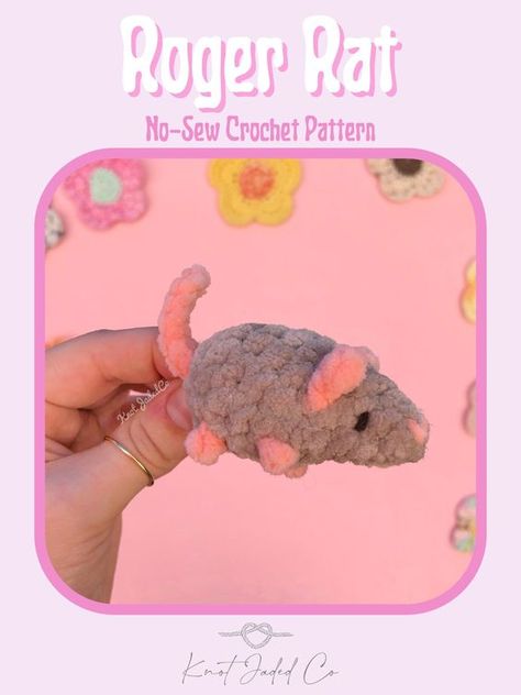 Roger Rat No-Sew CROCHET PATTERN Crochet toys free patterns easy #crochettoysfreepatternseasy #crochet #crochettoy #crochetpattern #crochetpatterns 4.178 Crochet List Ideas, Quick Crochet Toys, Meme Crochet Patterns, Small No Sew Crochet Patterns, Cute Small Crochet Ideas, Rat Crochet Pattern Free, Quick Free Crochet Patterns, Quick Easy Crochet Projects, Free No Sew Crochet Patterns