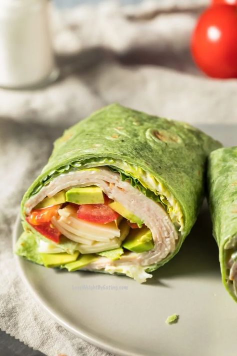 Turkey Wraps Healthy, Low Calorie Sandwich, Turkey Wrap Recipes, Low Calorie Tortilla, Wraps Ideas, Spinach Wrap, Protein Wraps, Turkey Spinach, Sandwich Wraps Recipes