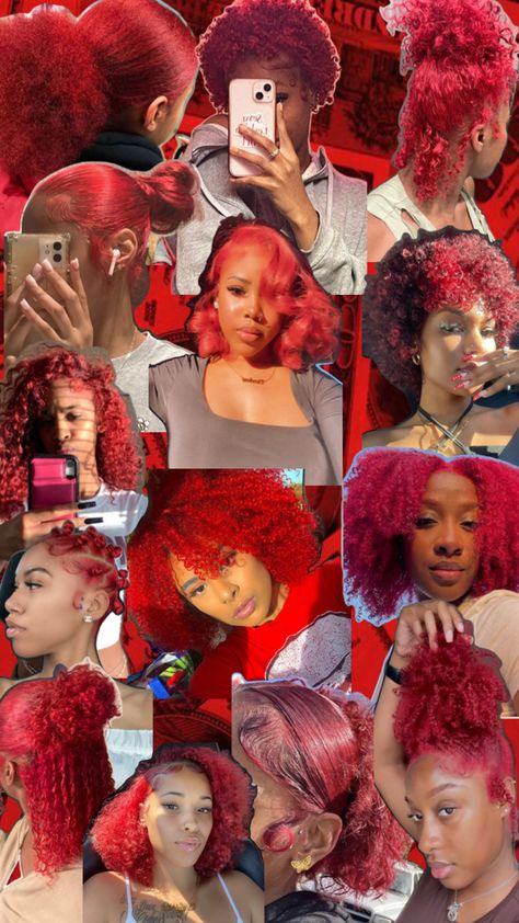 Red Unique Hair Dye Ideas For Black Hair, Red Hair Dye Black Women, Red 4c Hair, Red Afro Hair, Red Natural Hair Black Women, What Colors Go With Red, Red Dyed Hair, Red Natural Hair, Red Afro