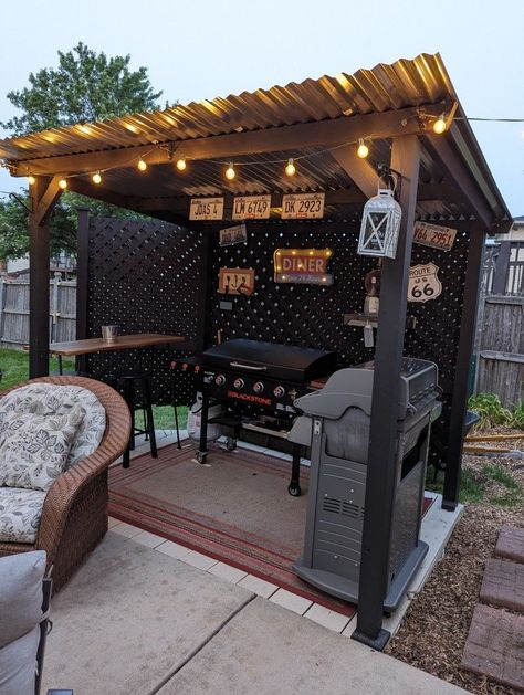 Outdoor Grill And Eating Area, Grilling Area Ideas, Back Yard Bbq Ideas Grill Area Patio On A Budget, Bbq Backyard, Grilling Area Backyard, Back Yard Grill Area Patio, Bbq Station Ideas Backyards, Bbq Patio Ideas, Grilling Areas On Patio