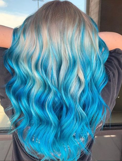 Hair Color Blue Hair Ideas For Blondes, Blue Balayage Blonde, Blonde And Teal Hair, Blue And Blonde Hair, Blonde And Blue Hair, Hair Color For Fair Skin, Pulp Riot Hair Color, Hair Color Underneath, Creative Hair Color