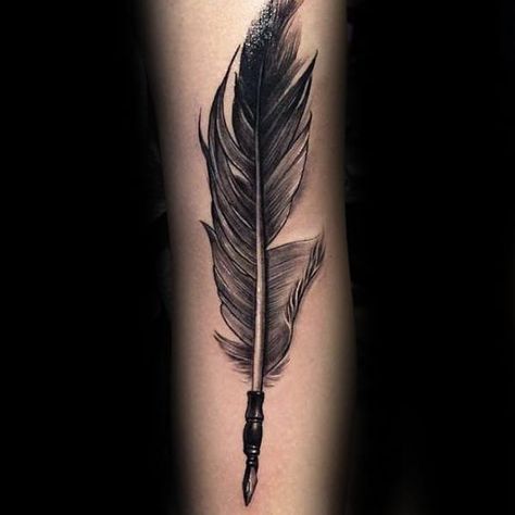 50 Quill Tattoo Designs For Men - Feather Pen Ink Ideas Quill Pen Tattoo, Feather Pen Tattoo, Quill Tattoo, Feather Quill Pen, Feather Tattoo Design, Pen Tattoo, Feather Quill, Feather Pen, Indian Tattoo