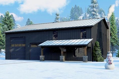 Architectural Designs on Instagram: “We think you'll love this one! ✨🖤⁠⁠⁠ ⁠⁠⁠ Check out our Exclusive Barndominium Plan #135077GRA 😍🏡⁠⁠⁠⁠⁠ ⁠⁠⁠⁠ We LOVE the two-story living…” Mountain Barndominium, Shop With Living Quarters, Oversized Garage, Metal Building House Plans, Barn Plan, Barndominium Plans, Barn Living, Basement Floor Plans, Pole Barn House Plans