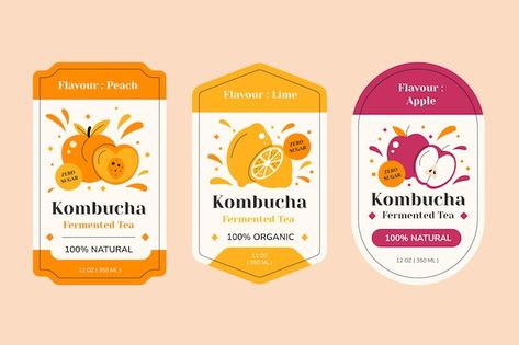 Kombucha Label Design, Drink Label Design, Loose Leaf Tea Packaging, Kombucha Labels, Supplement Label Design, Jam Label, Fermented Tea, Label Packaging, Fruit Packaging