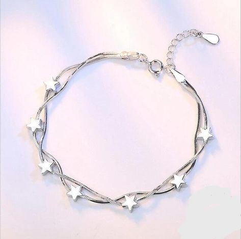 Silver Star Bracelet, خواتم خطوبة, Silver Bracelet Designs, Bracelets Charm, Silver Bracelets For Women, Bracelet Pandora, Fine Silver Jewelry, Jewelry Bracelets Silver, Silver Charm Bracelet