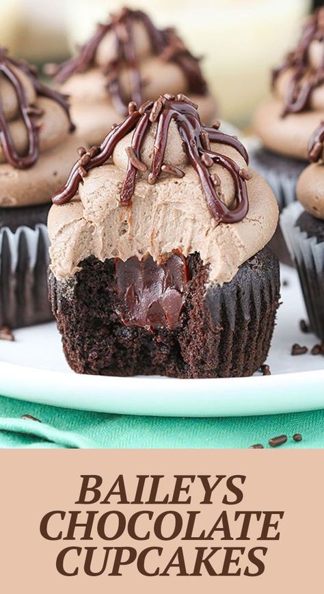 Cupcakes With Frosting, Baileys Cupcakes, Chocolate Cupcakes Moist, Chocolate Ganache Filling, Sweet Bites, Chocolate Cake Recipe Easy, Cake Recipes Easy Homemade, Cake Mix Cookies, Cupcake Cake