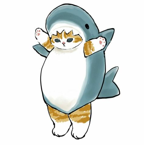 Shark Kitty, Kitty Art, Cat Drawing, A Cat, Hello Kitty, Kitty, Art